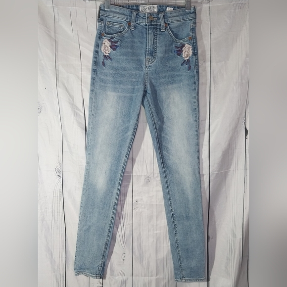 Lucky Brand Bridgette Skinny Embroidered Blue Jeans Size 0/25 - Picture 1 of 14